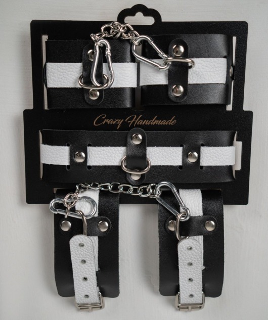 Набор фиксаторов из черной и белой натуральной кожи - Crazy Handmade - купить с доставкой в Евпатории