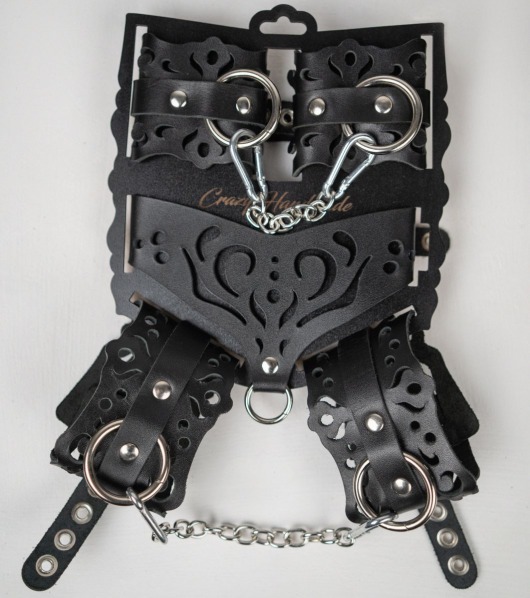 Черный ажурный кожаный набор фиксаций - Crazy Handmade - купить с доставкой в Евпатории