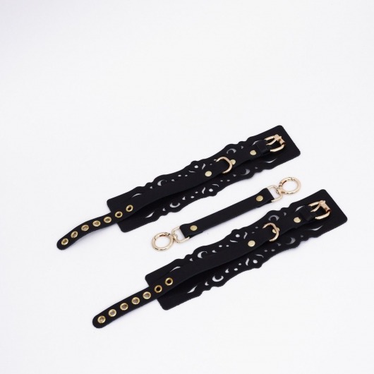 Черный кожаные оковы с узорами и золотистой фурнитурой - Crazy Handmade - купить с доставкой в Евпатории