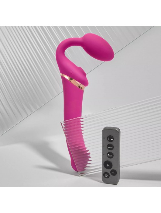 Ярко-розовый безремневой страпон Multi Orgasm Bendable Strap-On size XL с клиторальной стимуляцией - Strap-on-me - купить с доставкой в Евпатории