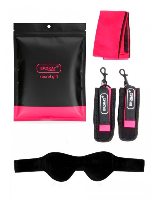 Черно-розовый эротический набор: маска, наручники и повязка - Erokay - купить с доставкой в Евпатории