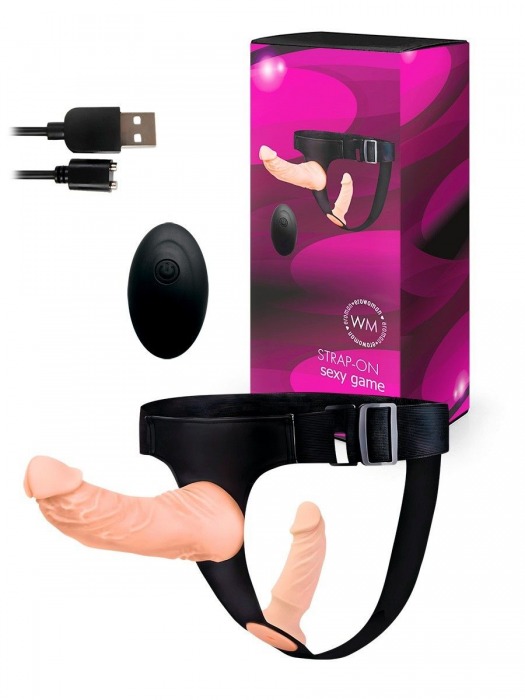 Женский страпон с 2 насадками, вибрацией и пультом ДУ - Erowoman-Eroman - купить с доставкой в Евпатории