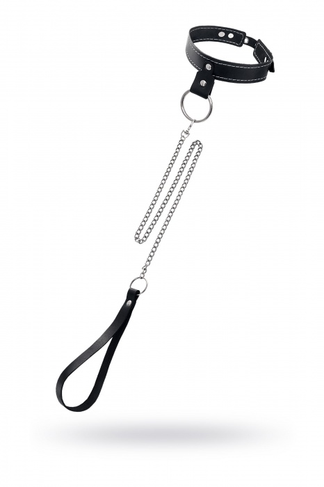 Черный узкий однослойный ошейник с серебристым поводком-цепочкой - Pecado - купить с доставкой в Евпатории