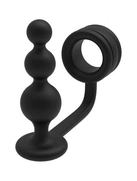 Черное эрекционное кольцо с анальной елочкой Cockring With Beaded Anal Plug - Dream Toys - в Евпатории купить с доставкой