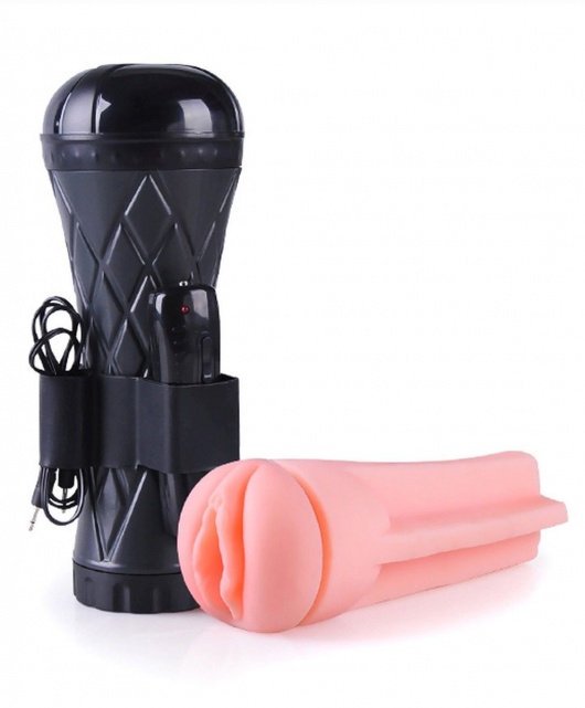 Телесный мастурбатор-вагина в черной колбе с вибрацией - Boys of Toys - в Евпатории купить с доставкой