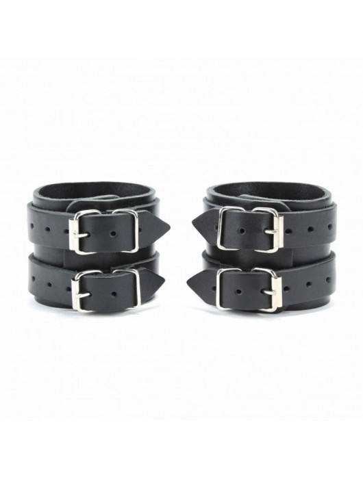 Широкие черные наручники с двумя ремешками - БДСМ Арсенал - купить с доставкой в Евпатории