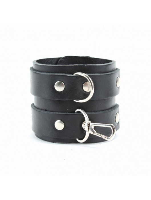 Широкие черные наручники с двумя ремешками - БДСМ Арсенал - купить с доставкой в Евпатории