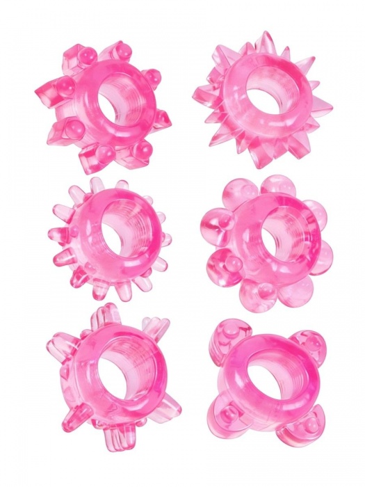 Набор из 6 розовых эрекционных колец с различным рельефом - Erowoman-Eroman - в Евпатории купить с доставкой