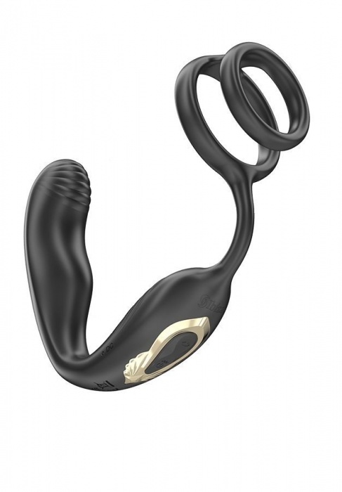 Черная анальная пробка с вращением и эрекционными кольцами - Ibiza - в Евпатории купить с доставкой