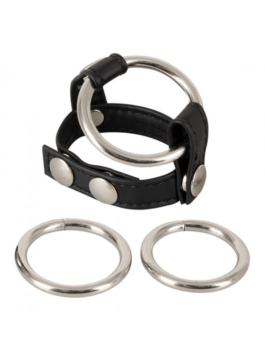 Подхват для мошонки с 3 съемными эрекционными кольцами Leder-Riemen - Orion - в Евпатории купить с доставкой