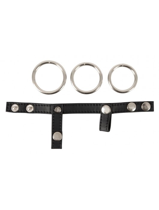Подхват для мошонки с 3 съемными эрекционными кольцами Leder-Riemen - Orion - в Евпатории купить с доставкой