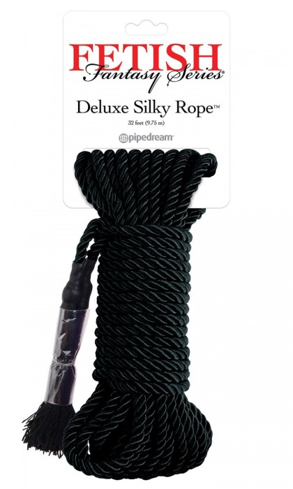 Черная веревка для фиксации Deluxe Silky Rope - 9,75 м. - Pipedream - купить с доставкой в Евпатории