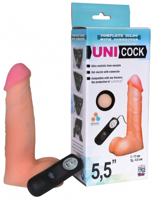 Фаллическая насадка Харнесс UNICOCK 5,5  с вибрацией - 17 см. - LOVETOY (А-Полимер) - купить с доставкой в Евпатории