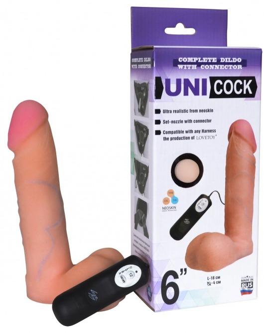 Фаллическая насадка Харнесс UNICOCK 6  с вибрацией - 18 см. - LOVETOY (А-Полимер) - купить с доставкой в Евпатории