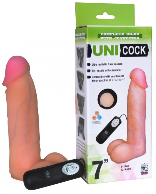 Фаллическая насадка Харнесс UNICOCK 7  с вибрацией - 19 см. - LOVETOY (А-Полимер) - купить с доставкой в Евпатории