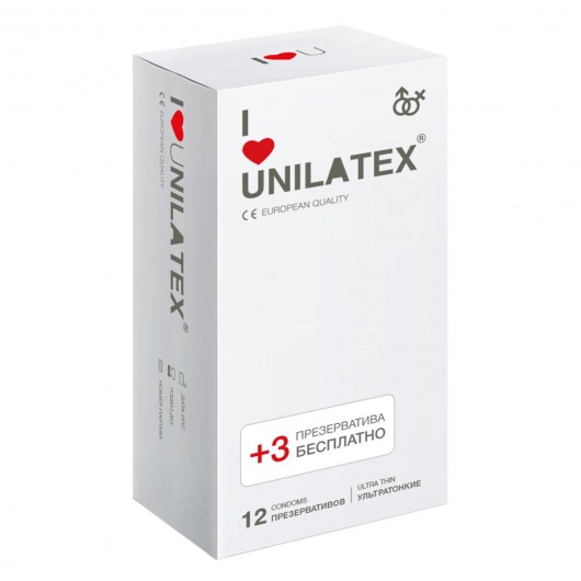 Ультратонкие презервативы Unilatex Ultra Thin - 12 шт. + 3 шт. в подарок - Unilatex - купить с доставкой в Евпатории