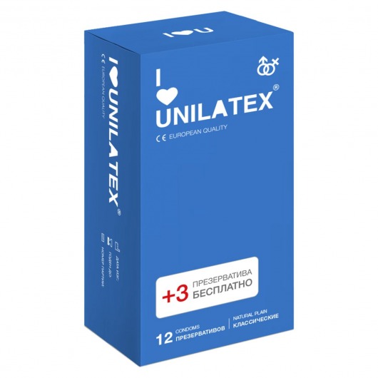 Классические презервативы Unilatex Natural Plain - 12 шт. + 3 шт. в подарок - Unilatex - купить с доставкой в Евпатории