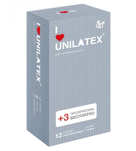 Презервативы с точками Unilatex Dotted - 12 шт. + 3 шт. в подарок - Unilatex - купить с доставкой в Евпатории