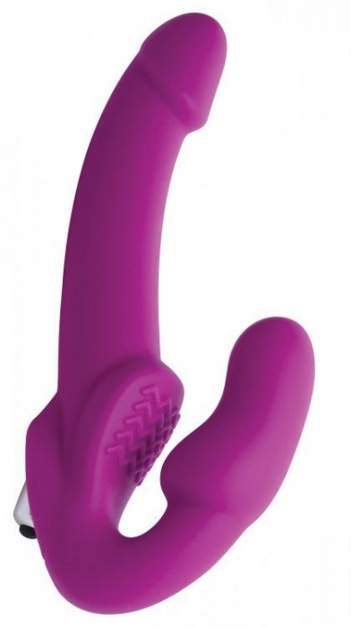 Ярко-розовый безремневой вибрострапон Evoke Vibrating Strapless Silicone Strap-on Dildo - XR Brands - купить с доставкой в Евпатории