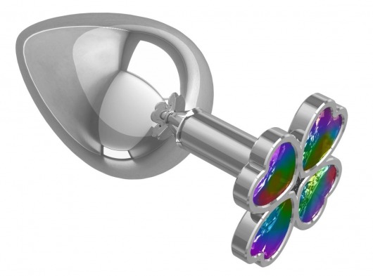 Серебристая анальная пробка-клевер с радужным кристаллом - 9,5 см. - Джага-Джага - купить с доставкой в Евпатории