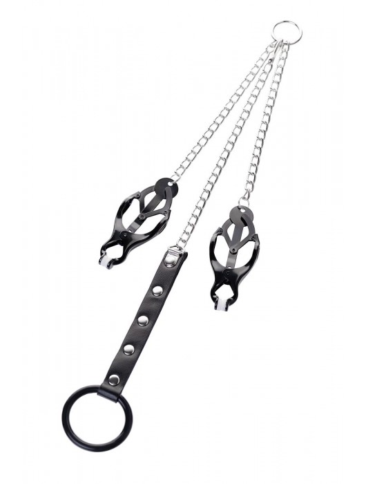 Черно-серебристые зажимы для сосков с кольцом для пениса TOYFA Metal - ToyFa - купить с доставкой в Евпатории