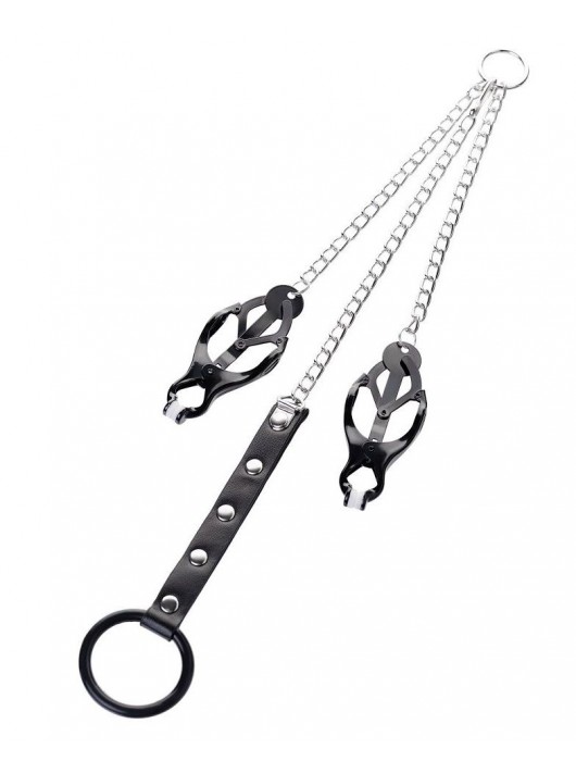 Черно-серебристые зажимы для сосков с кольцом для пениса TOYFA Metal - ToyFa - купить с доставкой в Евпатории